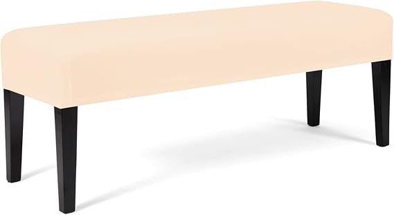 WOMACO Dining Room Bench Cover - Stretch Spandex Upholstered Seat Cushion Slipcovers for Kitchen Dining Bench Seat Protector (Beige, Large)