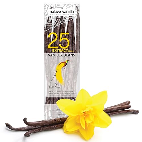 25 Tahitian Vanilla Beans - Premium Grade B Whole Vanilla Pods - For Vanilla Extract, Cooking, Baking, Desserts - Rich, Creamy Flavor - 100% Vegan & Kosher - Non-GMO & Gluten-Free - Native Vanilla