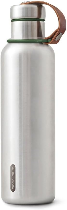 BLACK+BLUM - Water Bottle - Stainless Steel Thermal Insulated Leak Proof Travel Thermo Flask with Wide Spout and Stylish Vegan Leather Carry Loop - Keeps Hot for 12 hrs, Cold for 24 hrs, Olive - 750ml | 24H Cold & 12H Hot, Vacuum Insulated, Stainless Steel, Leakproof, Carry Loop, BPA Free, Travel, Work, Gym & Daily Use