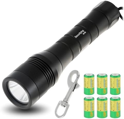 SecurityIng Waterproof 1000 Lumens LED Diving Flashlight Underwater 150m Super Bright LED Scuba Light, 9 Degrees Narrow-Angle Beam Diving Safety Light Night Dive Torch with Batteries