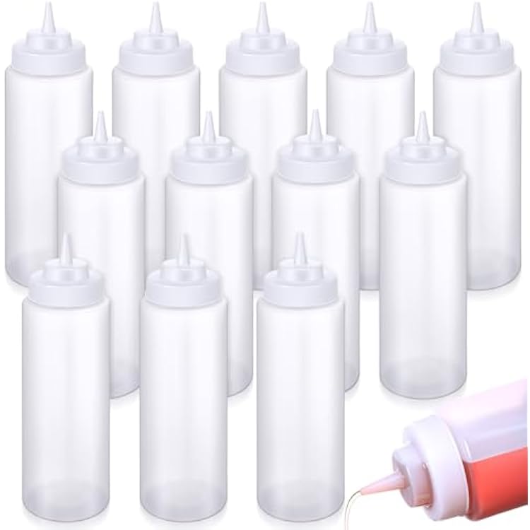 10 Pcs 32 oz Squeeze Bottle Large Plastic Wide Mouth Squeeze Bottles for Condiment Sauces Chocolate Ketchup Mustard BBQ Grill Restaurant Clear