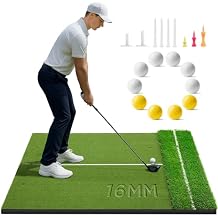 Golfguru Golf Mat 5x4ft-16mm/21mm/26mm Thickened Dual Turf Golf Hitting Mat with Alignment Aid, Dense Elite Mats Practice Outdoor Indoor, Chipping Training Matt for Backyard Garage Driving Simulators