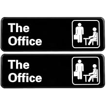 The Office: Easy to Mount Informative Plastic Sign with Symbols, 9x3 Sign 2-Pack (Black)