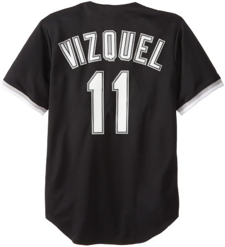 MLB Mens Chicago White Sox Omar Vizquel Black Alternate Short Sleeve 6 Button Synthetic Replica Baseball Jersey Spring 2012 Black, XX-Large