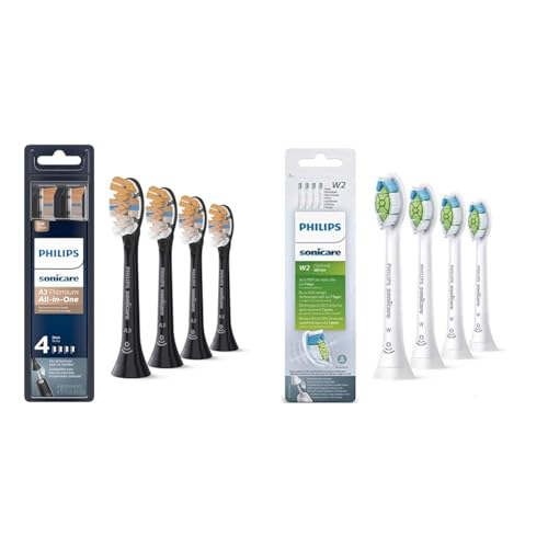 Philips Sonicare Premium All-in-One A3 Replacement Toothbrush Heads, HX909495, Smart Recognition, Black 4-pk & Genuine W DiamondClean Toothbrush Heads, 4 Brush Heads, Black, HX606495