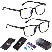Blue Light Blocking Glasses for TV Phone Computer Gaming Screen Men and Women, TR90 Frame, Anti Eyestrain UV, 2 Pack