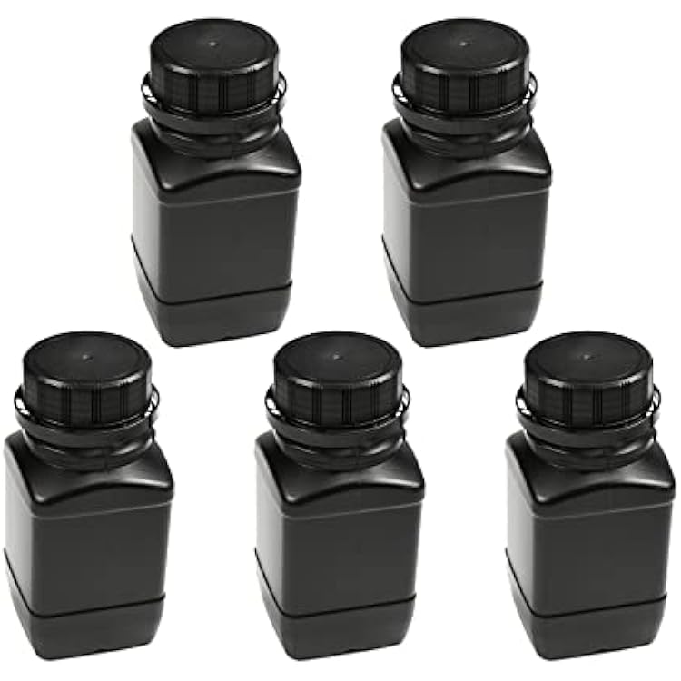 Othmro 250ml8.45oz Plastic Lab Chemical Reagent Bottles,5pcs 40mmx115mmIDxH Square Wide Mouth LiquidSolid Sample Storage Container Sealing Bottles Black with Anti-Theft Cap