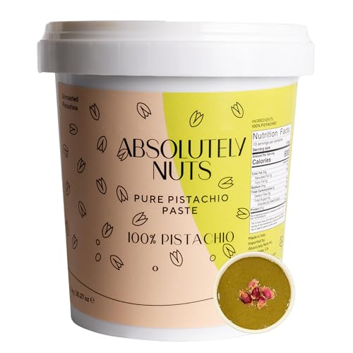 Absolutely Nuts 100% Roasted Pistachio Cream No Sugar Pure Green Pistachio Paste, Unsweetened Gourmet Nut Butter for Baking, Cooking, Gelato, Savory Recipes. Made in Italy, 2.2lbs Bucket, Crema de Pistacho Pura