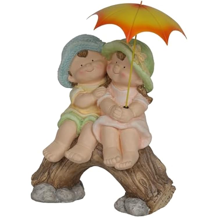 Alpine Corporation QWR1370 IndoorOutdoor Boy and Girl with Umbrella Garden Statue, Playful Friendship Statue, 20 H, Yellow
