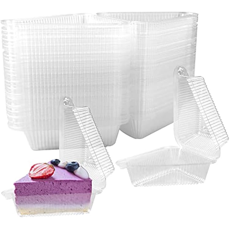 80Pcs 5.7 x 3.9 x 2.8 Inch Disposable Hinged Plastic Cake Containers, Cake Slice Containers with Lids for Dessert, Pastry, Cookie, Snack, Fruit
