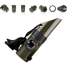 Emergency Survival Whistle,Multifunctional Outdoor Tools,Loud Safety Signaling,Compass/Thermometer/Light/Magnifier/Reflector Mirror/Storage Room/Lanyard,Expedition/Exploration/Hiking/Camping/Climbing