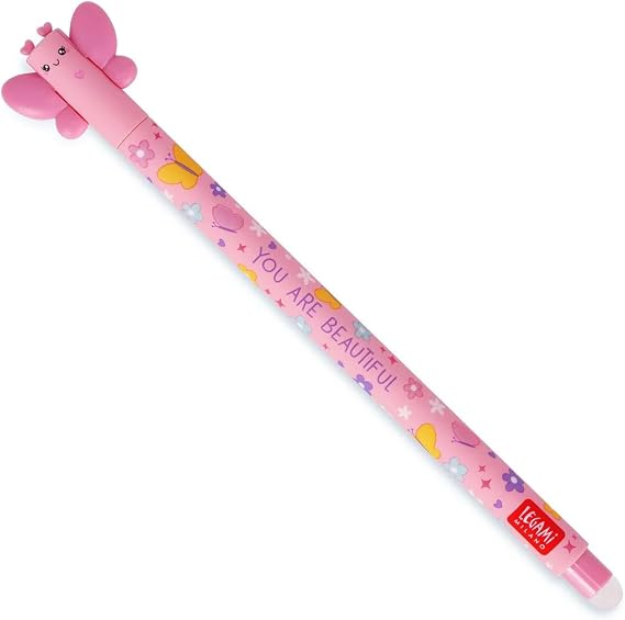 LEGAMI Butterfly Silinebilir Jel Kalem, Sonunda Mürekkebi Çıkarmak İçin, Isıya Duyarlı Pembe Mürekkep, 0,7 mm Uç Çapı