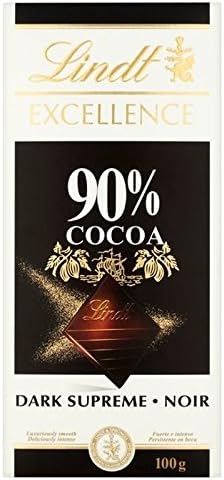 Lindt Excellence 90% Dark Supreme Chocolate Bar 100g x 6 - Lindt Excellence 90% Dark Supreme Chocolate Bar 100g Pack of 6 Parallel Import