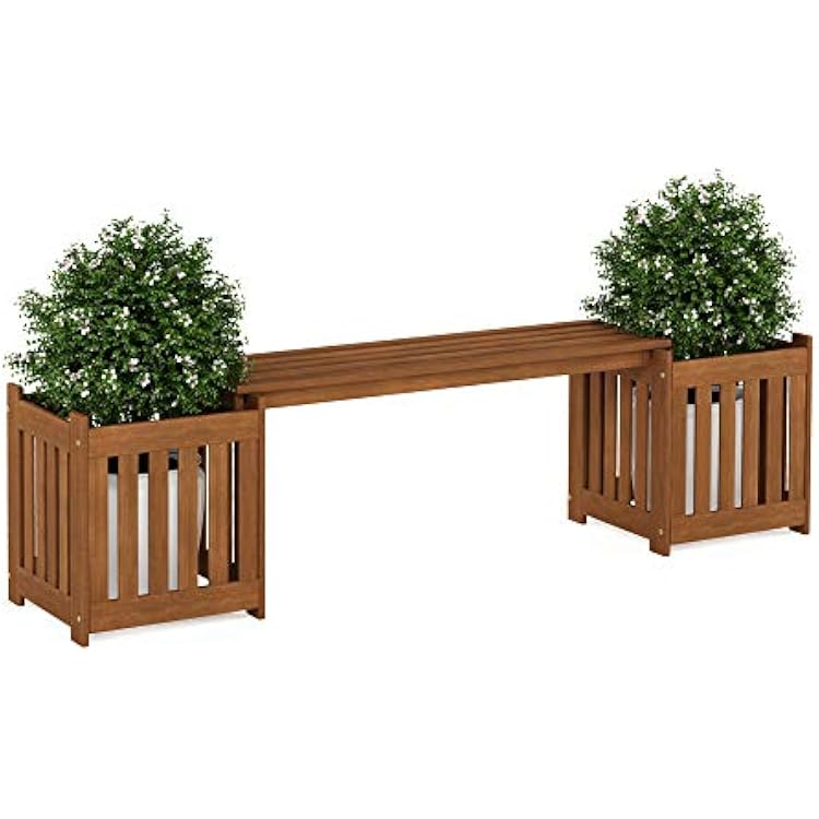 FURINNO FG19455 Tioman Hardwood Outdoor Lifestyle Flowerbox with Bench, Natural
