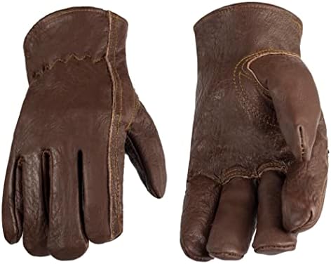 Premium Buffalo Leather Gloves,Unlined Work Gloves (Brown/Cognac)