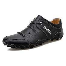 Honeystore Men's Loafers Leather Driving Moccasins Lace-up Shoes Plus Size
