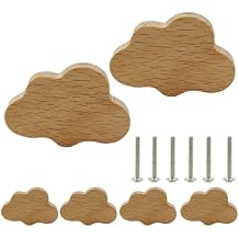 6Pcs Cloud Shaped Wooden Knobs,60 x 40 mm Cloud Shape Wood Drawer Knobs Dresser Pulls Wooden Knobs with Screws for Kids Room/Study Room/Cabinet/Dresser (Small)