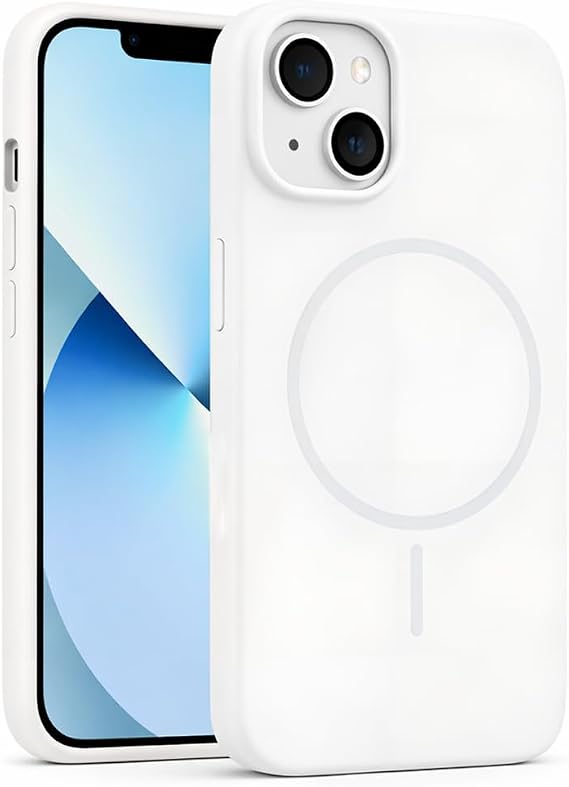Coverzone İphone 13-14 ile Uyumlu Kadife İç Yüzeyli Premium Silikon Kılıf MagSafe ile Uyumlu Kablosuz Şarj Destekli Darbe Emici Yumuşak Dokulu Koruma Tasarımlı Telefon Kılıfı Beyaz