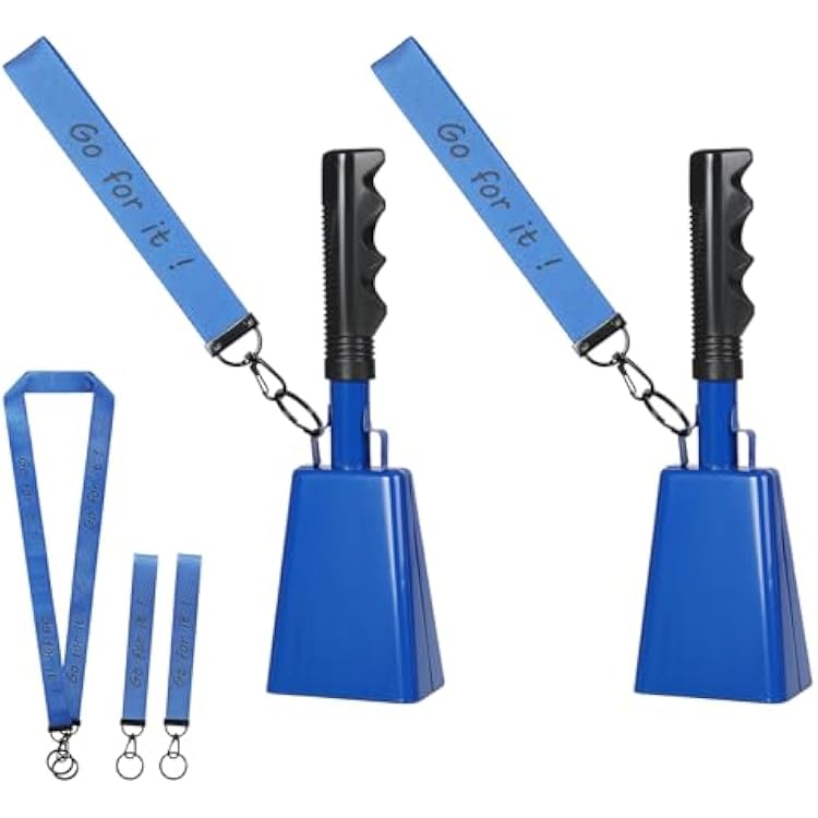 10 Inch Cowbells with Handle, Cheering Bell Noice Maker for Sporting Events-Football Games, Stadiums, Chimes Percussion Musical Instruments Call Bell Alarm 2 Pack Bule