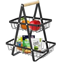 2 Tier Countertop Fruit Basket,Portable Fruit Bowle Basket for Kitchen Organizer Storage & Dining Room Fruits Vegetable Bread Snacks