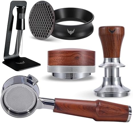 58mm Gaggia Compatible Espresso Machine Accessories Kit - Bottomless Portafilter,Calibrated Tamper, Distributor, Magnetic Dosing Funnel, and WDT Tool