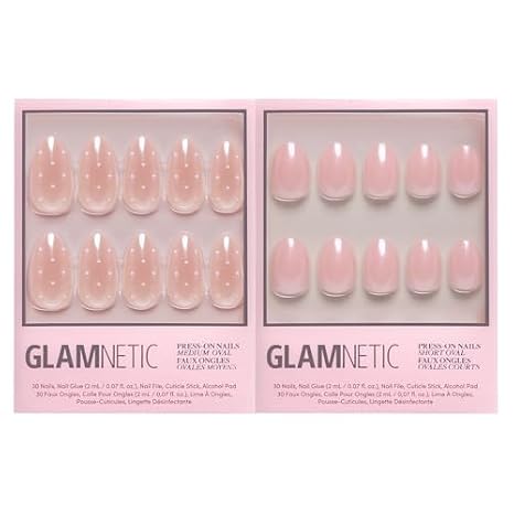 Glamnetic Press-On Nails Bundle - Sugar Glazed & Pinch Me | Medium Oval Fake Nails with White Polka Dots & Glazed Finish | Glazed Short Oval Blush Pink Fake Nails | Durable, Salon-Quality Nail Kits