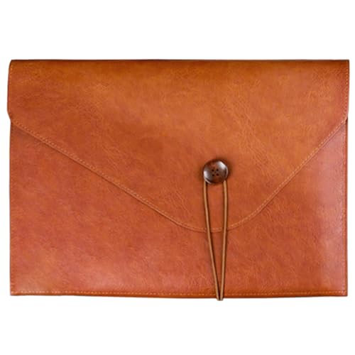 PU Leather A4 File Folder Document Holder for Women, Waterproof Portfolio Envelope Folder Case with Snap Closure, A4 Envelopes Leather Filing Folder Organizer for Women Men Colleagues Staffs - Brown
