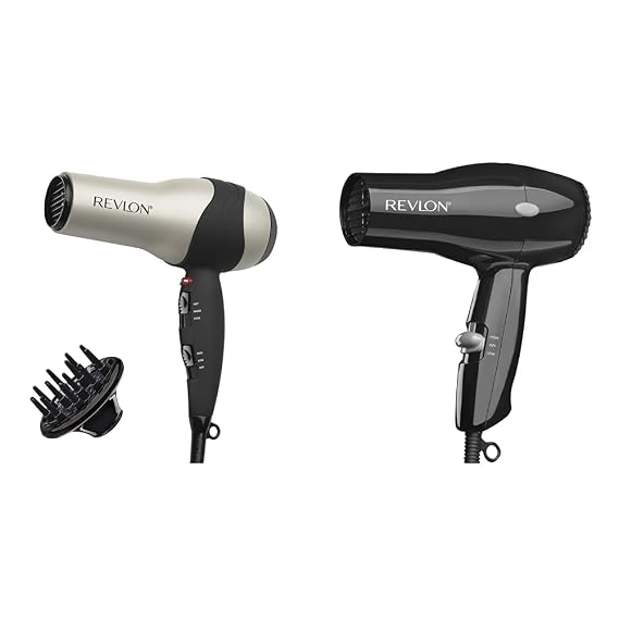 REVLON Turbo Hair Dryer | 1875 Watts of Maximum Shine, Fast Dry (Silver) & Compact Hair Dryer | 1875W Lightweight Design, Perfect for Travel, (Black)