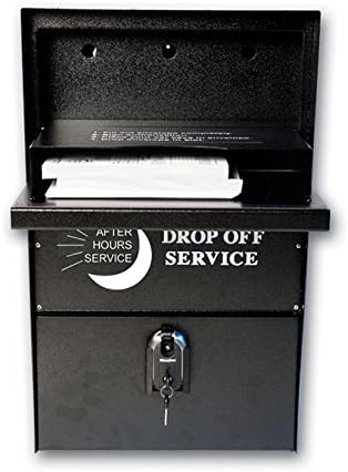 Self-Contained Night Drop Box | 25-1/4" H x 15" W x 12" D night drop box with white lettering and 50 envelopes for automotive service customer drop-offs