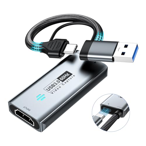 Papeaso USB 3.0 Video Capture Card, HDMI to USB-AC Capture Card with pd, 1440P 30fps & 1080P 60fps Video Capture, for Streaming, Teaching,Gaming, Video conferencing or Live Broadcasting