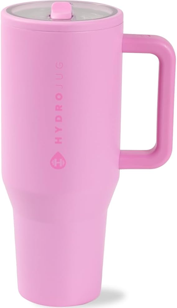 HydroJug Traveler - Modern 40 oz Tumbler with Handle & Simple Flip Straw - Car Cup Holder Friendly, Leak Resistant Water Bottle-Reusable Insulated Stainless Steel & Rubber Base - Gifts for Women & Men
