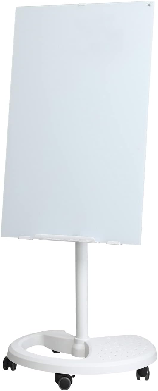 Mobile Glass Whiteboard, Magnetic Rolling White Board on Wheels, Adjutable Dry Erase Easel Board 36 x 24 Inch with Magnets, Markers, Eraser for Office Home, Dry Erase White Board with Wheels