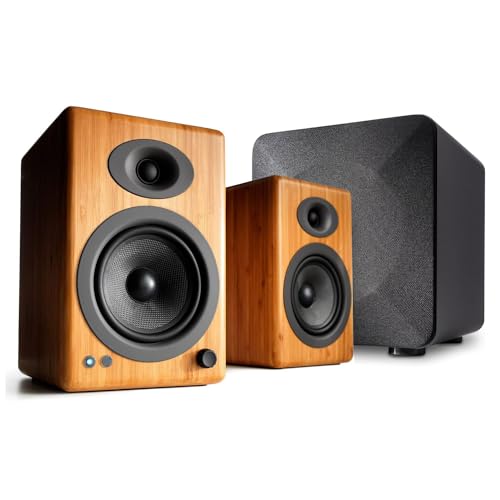 Audioengine A5 Bamboo Powered Bookshelf Speakers and S6 Subwoofer Bundle with Remote