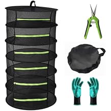 Herb Drying Rack, 6 Tier Hanging Drying Rack, Black Mesh Drying Rack with Zipper, Gloves, Garden Pruning Shear for Drying Herbs, Plants, Seeds, Buds
