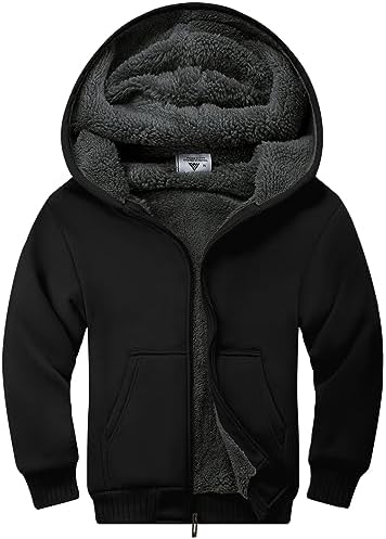 SWISSWELL Unisex Boys Girls Fleece Hoodie Sherpa Lined Jacket Zip Up Hooded Sweatshirt Winter Outerwear for Kids