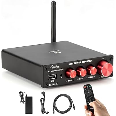 EXOTON Bluetooth 5.0 Stereo Audio 2 Channel Power Amplifier Receiver, Mini Hi-Fi Class D Integrated Amp 2.0 CH for Passive Speakers, 100W x 2 with Bass and Treble Control DA1002C