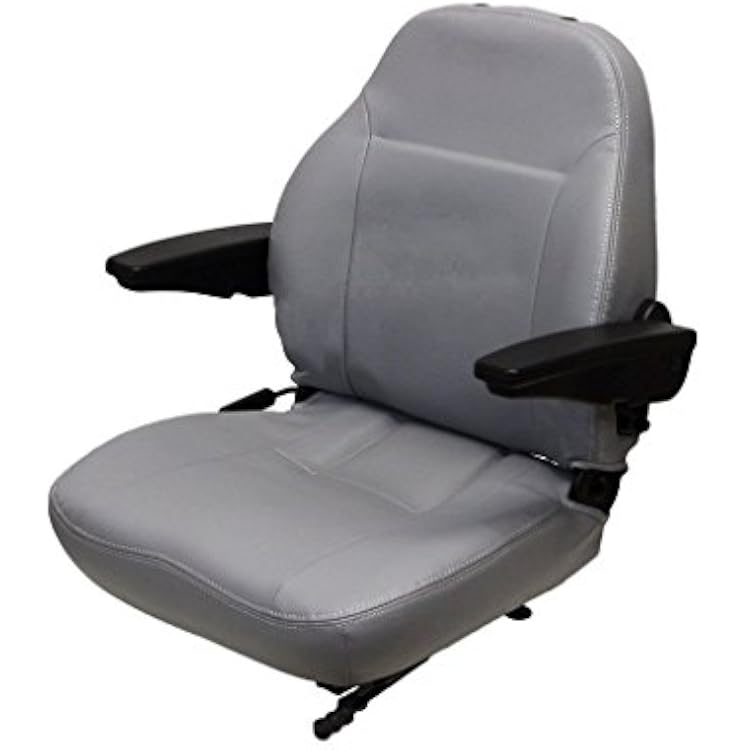 CONCENTRIC Universal Two Piece Gray Vinyl Seat with Adjustable Backrest, Lumbar, Armrests, and Slide Rails