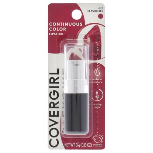 COVERGIRL Continuous Color Lipstick Classic Red 435, .13 oz packaging may vary