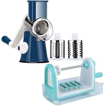 Ourokhome Rotary Cheese Grater Hand Crank, Kitchen Shredder Speed Mandolin Slicer, Zucchini Noodle Maker Spaghetti Spiralizer - 5 Blades Vegetable Slicer