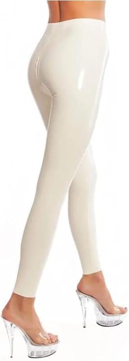 High Waist Handmade Latex Pants Latex Leggings with Crotch Zip Rubber Trouser,Red,L