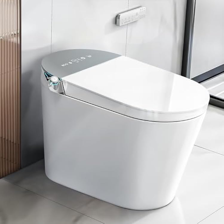 Smart Toilet with Bidet Built in, Auto Open & Close, Foot Sensing Bidet Toilet Combo with Auto Flush, Remote Control Warm Water, Elongated Heated Bidet Seat, Dryer, Water Tankless, LED Light