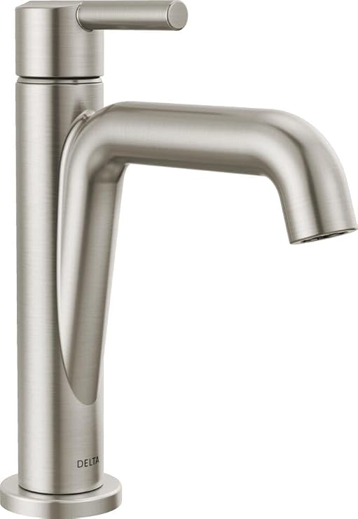 Delta Nicoli Brushed Nickel Bathroom Faucet 1 Hole, Single Hole Bathroom Sink Faucet for Vanity, Push-Pop Drain Assembly, Stainless 15849LF-SS