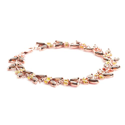 Galaxy Gold GG, 14K Solid Rose Gold, Natural Citrine and Garnet Butterfly Bracelet for Women 16.5 Carat November Birthstone, 8 Inch 7-8.5 Available, Fine Jewelry for Women