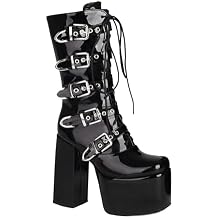 Punk Women's Platform Combat Mid-calf Boots Sexy Platform Chunky High Heels Lace-up Cowgirl Boots