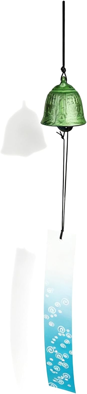 2Pcs Japanese Wind Chime, Iwachu Cast Iron Lucky Wind Bell Temple Garden Farmhouse Eave Wind Bell Memorial Wind Chimes Green