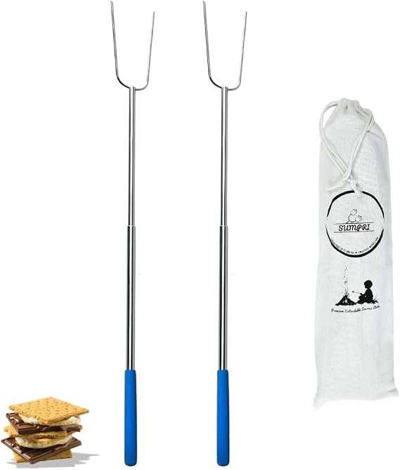 Smores Sticks For Fire Pit - 59" Telescoping Marshmallow Roasting Sticks For Campfire, Smore Sticks [Set of 2] - Safe, Fun Hot Dog Sticks -SUMPRI Long Camping Skewers