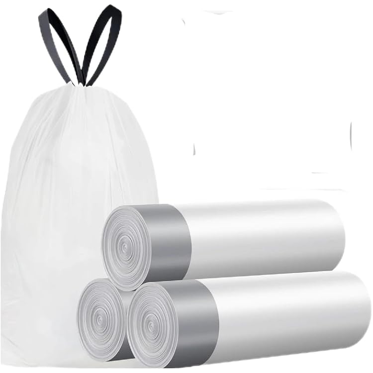 Small Trash Bags 4 Gallon - 60 Count Drawstring 4 Gallon Trash Bag, Small Garbage Bags Bathroom Trash Bags, White Grey