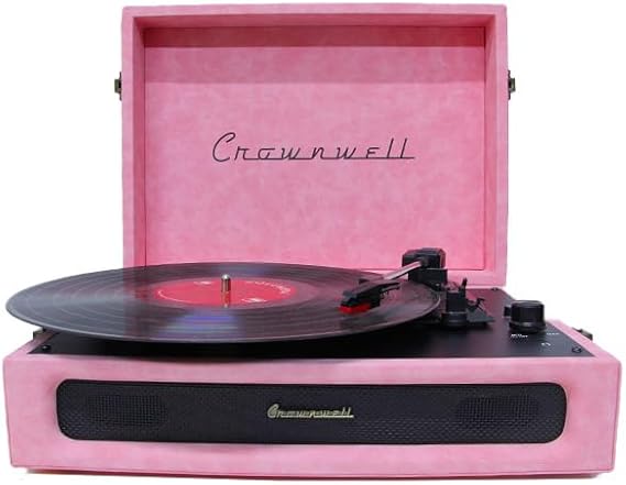 Casablanca Serisi Retro Çanta Pikap – Pembe Süet Kaplama, Dahili Hoparlörlü, 3 Hızlı (33/45/78 RPM), Bluetooth Bağlantılı, Taşınabilir Vintage Plak Çalar