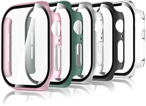 5 Pack Case with Tempered Glass Screen Protector Compatible with Apple Watch Series 1110 42mm, Ultra-Thin Scratch Resistant Full Protective Hard PC Bumper Cover for Apple Watch Case 42mm