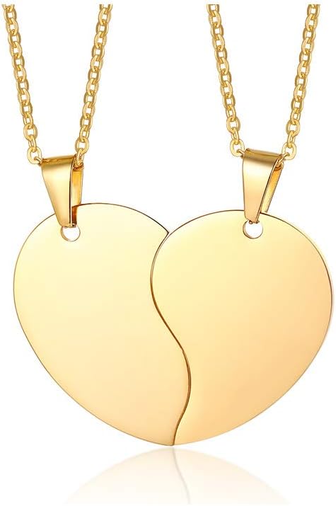 Mealguet Jewelry Personalized Custom Stainless Steel His and Hers A Set of 2 Matching Heart Puzzle Pendant Necklace